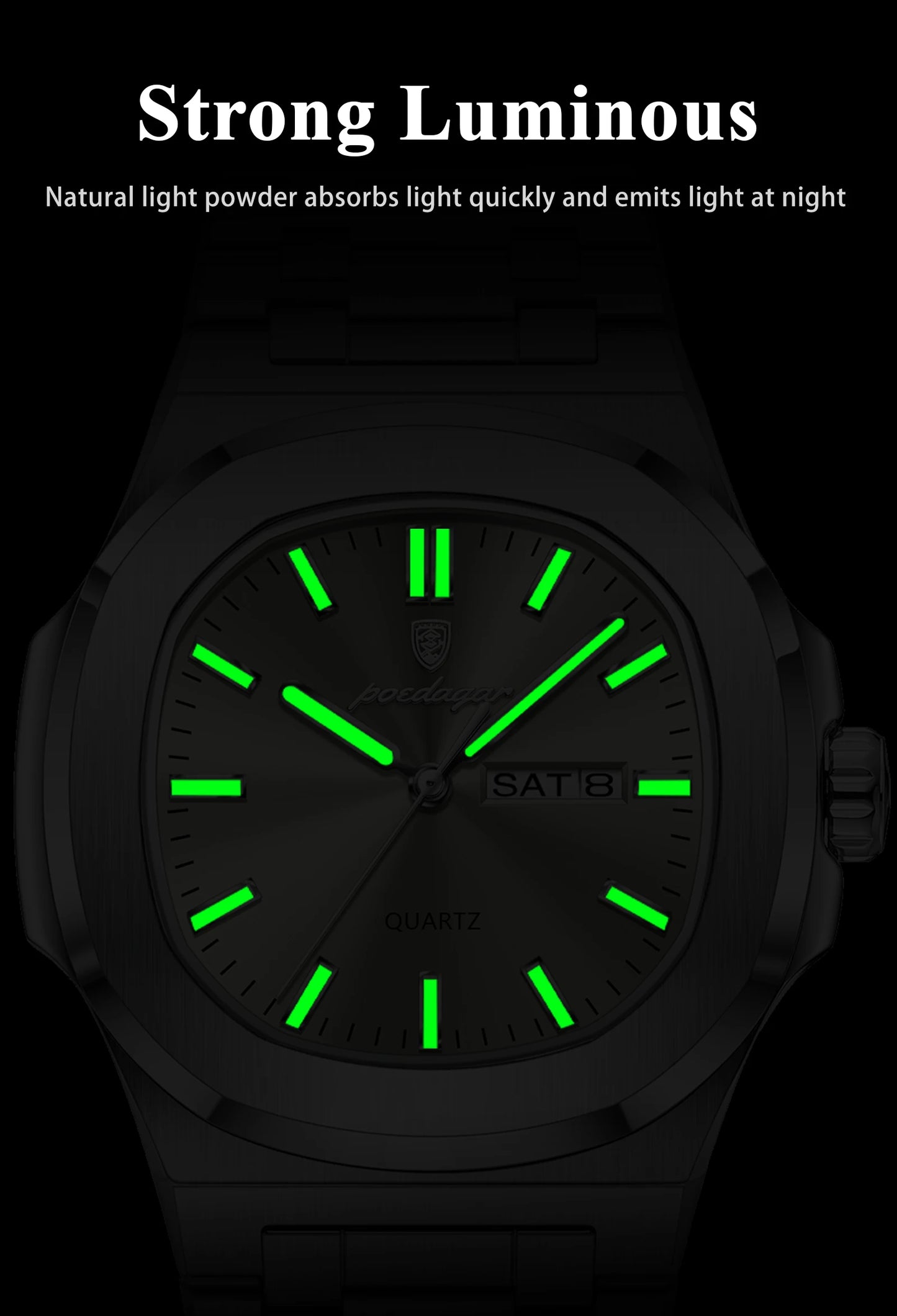 POEDAGAR Montre Homme Militaire De Luxe Carré Étanche Lumineux Date Semaine Hommes Montre En Acier Inoxydable Quartz Hommes Montres Reloj + boîte