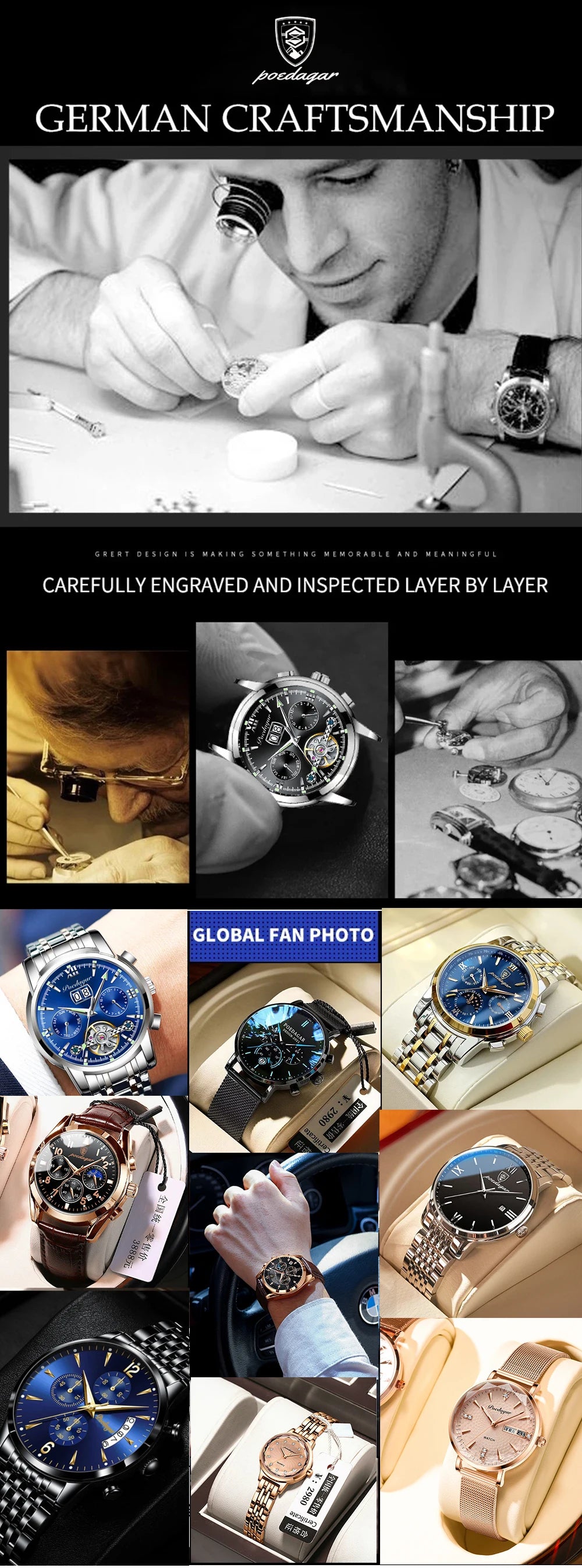 POEDAGAR Montre Homme Militaire De Luxe Carré Étanche Lumineux Date Semaine Hommes Montre En Acier Inoxydable Quartz Hommes Montres Reloj + boîte