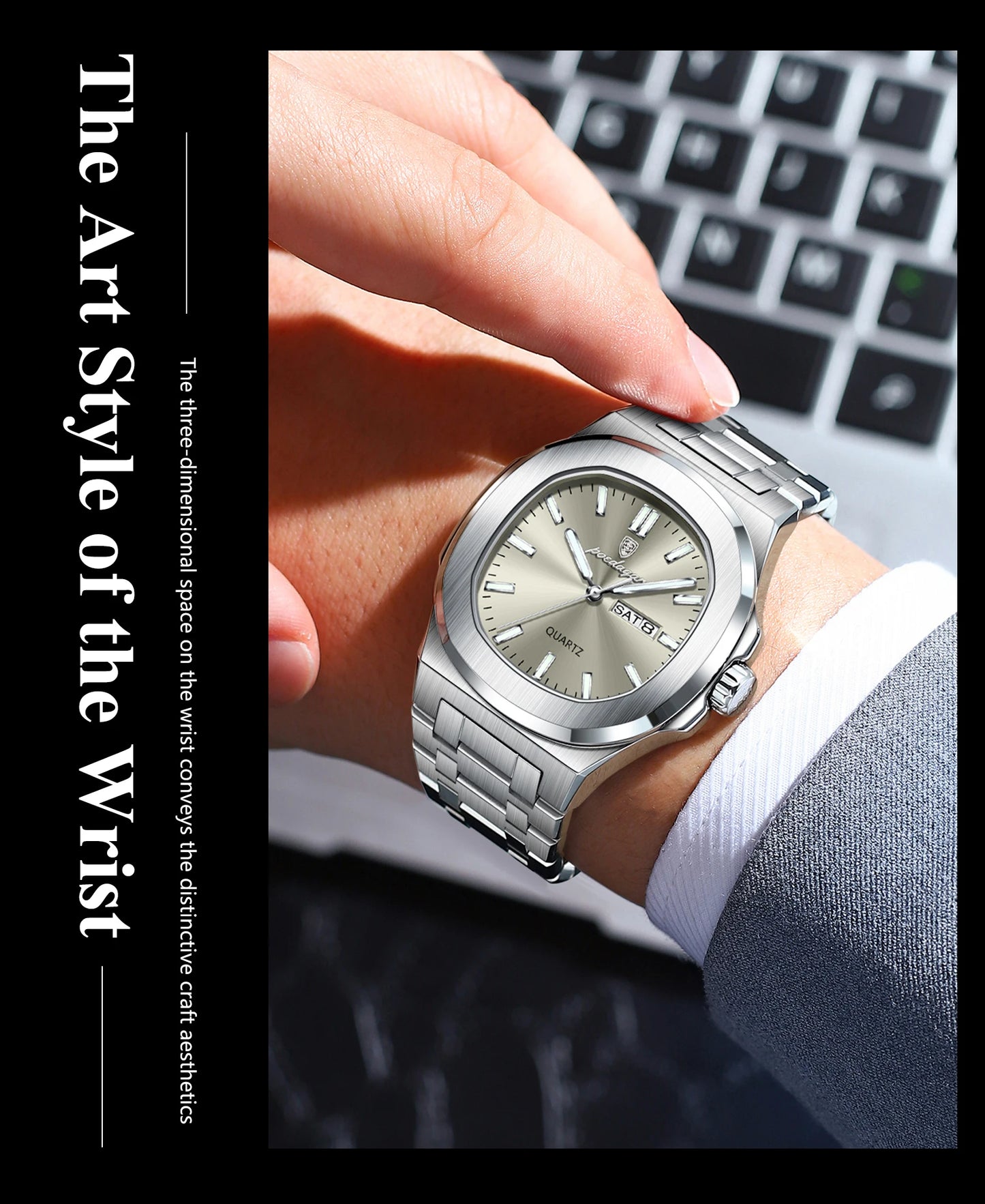 POEDAGAR Montre Homme Militaire De Luxe Carré Étanche Lumineux Date Semaine Hommes Montre En Acier Inoxydable Quartz Hommes Montres Reloj + boîte