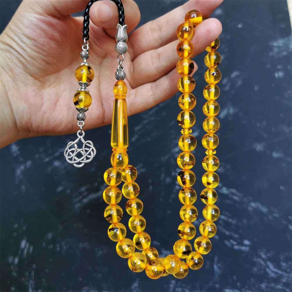 Tasbih Rosary Amazing artificial amber Insect Beads Real ants inside 10mm 51 Sibha Round Beads Hand Made prayer bead