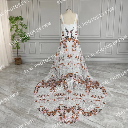 20058# Real Photos Colorful Flowers Embroidery Lace Wedding Dress Strapless Boho Low Back Customized Bridal Gown For Women 2024