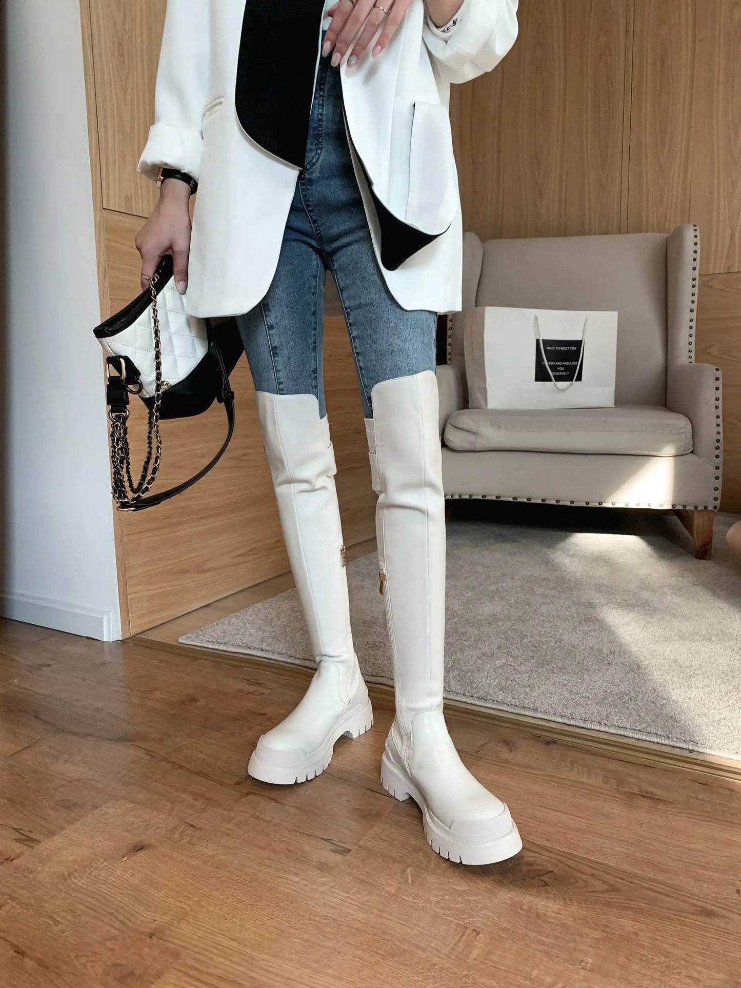 Krazing Pot High Quality Cow Leather Platform Thigh High Boots Round Toe Casual Winter Shoes Zip Dress Over The Knee Boots L92