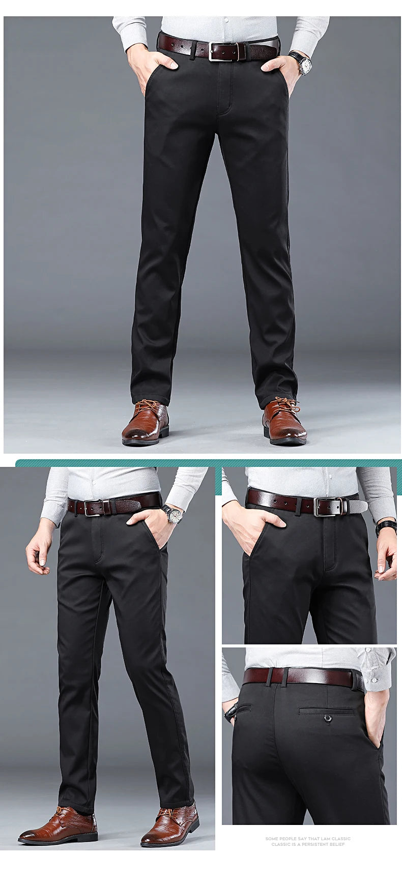 Spring Summer New Men‘s Suit Pants Dress Pant Business Office Cotton Classic Black Blue Trousers Male Plus Size 40