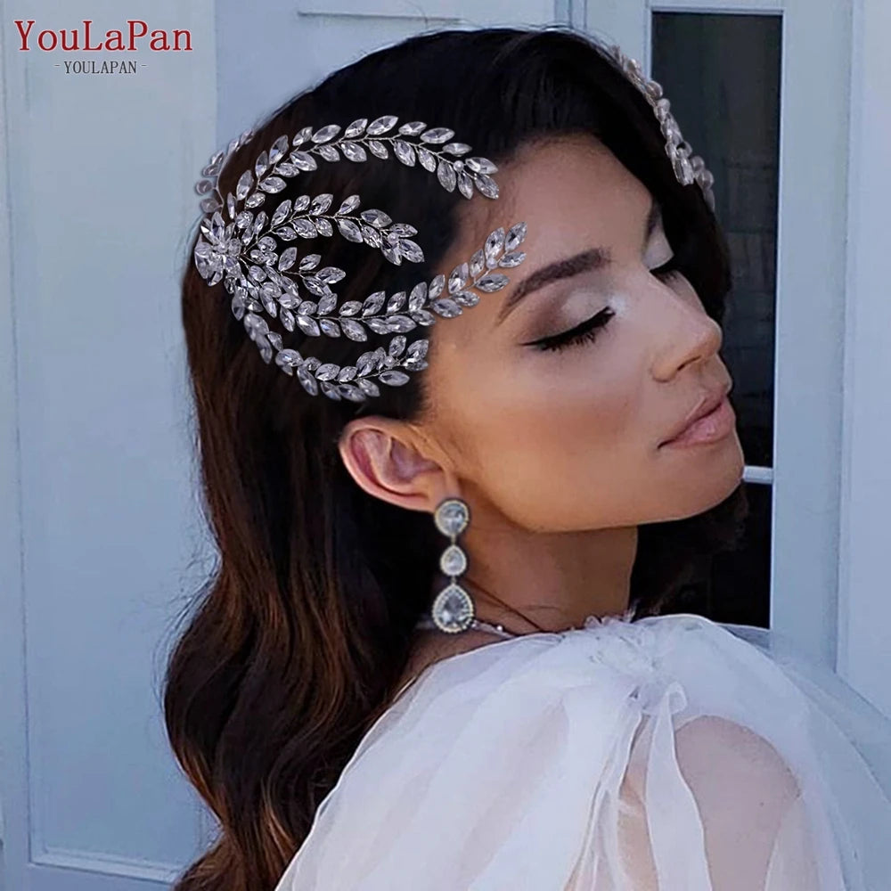 TOPQUEEN Bridal Crowns and Tiaras Woman Headgear Rhinestone Hairbands Wedding Accessories Bride Headband Headdresses HP304