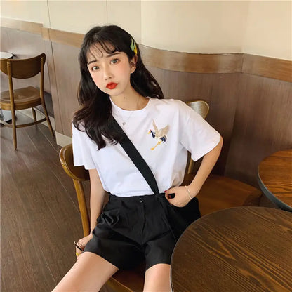 Women's Embroidered Short-Sleeved T-shirt Loose Sleeves Shirt Top