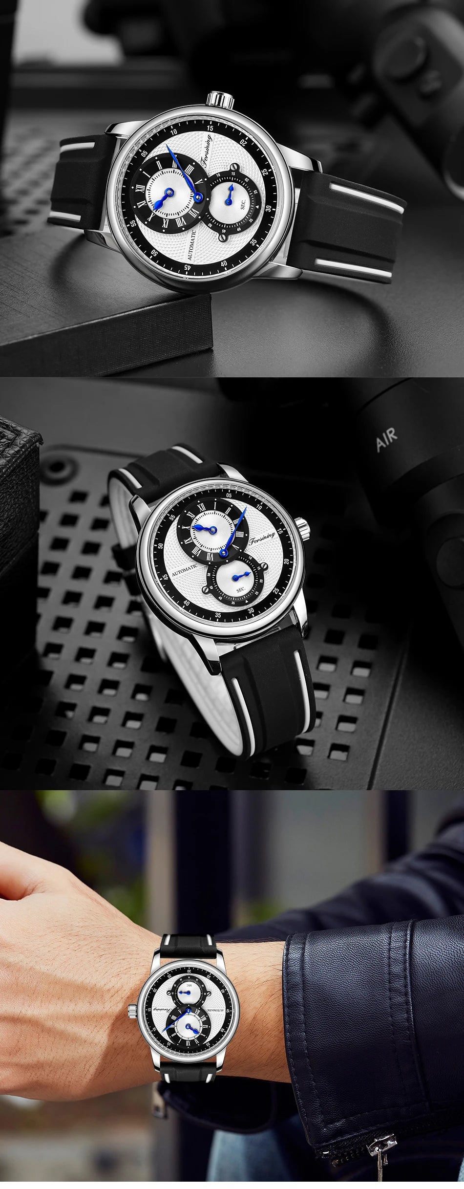 FORSINING men's and women's watches simple wind double ring mechanical skin band watch a variety of color mechanical watch