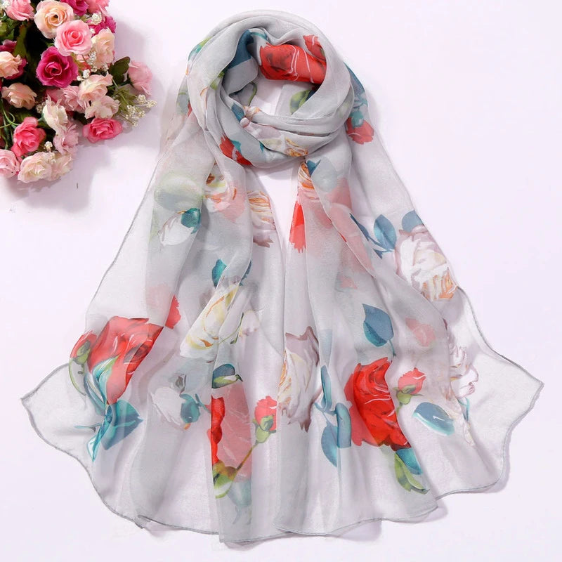 Fashion Spring/Summer Women Floral Printing Beach Silk Scarf Shawls Female All-match Long Soft Wraps Scarf Beach Sunscreen Hijab