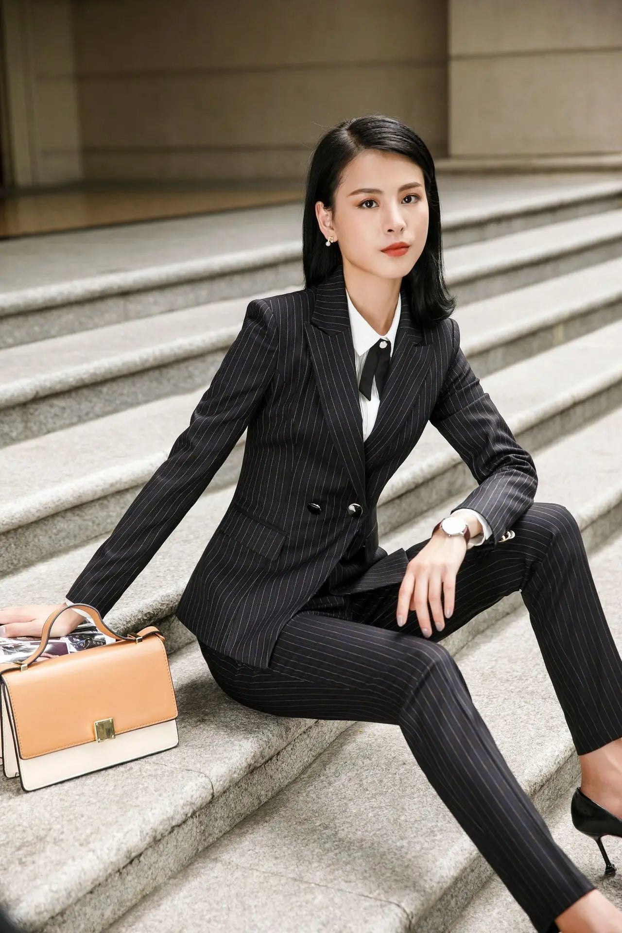 2022 Fashion Women Suits Office Lady Business Work Uniforms Formal Pant Suits Female 3 Piece Set Striped Pants Blazer and Vest