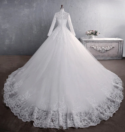 Muslim Wedding Dress 2021 Elegant High Neck With Train Princess Bride Dress Luxury Lace Embroidery Wedding Gown Vestido De Noiva