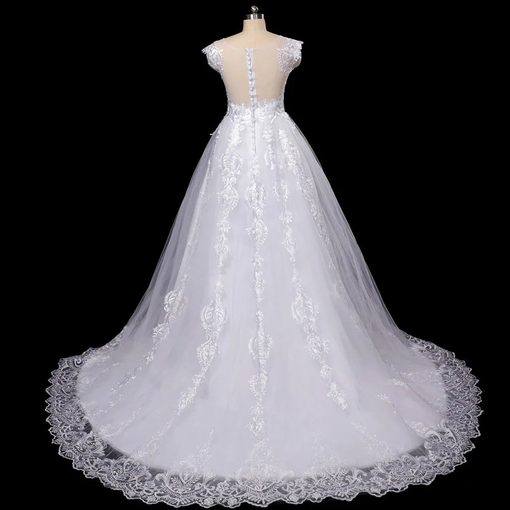 Customized Vestido De Noiva O-Neck Ball Gown Princess Wedding Dress 2025 Appliques Luxury Bride Sexy Back Robe De Mariee