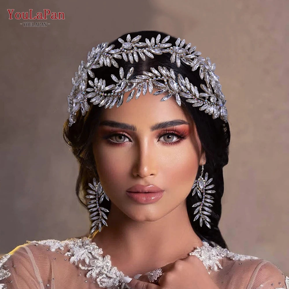 TOPQUEEN Bridal Crowns and Tiaras Woman Headgear Rhinestone Hairbands Wedding Accessories Bride Headband Headdresses HP304