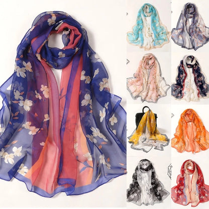 Fashion Spring/Summer Women Floral Printing Beach Silk Scarf Shawls Female All-match Long Soft Wraps Scarf Beach Sunscreen Hijab