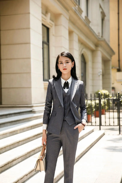 2022 Fashion Women Suits Office Lady Business Work Uniforms Formal Pant Suits Female 3 Piece Set Striped Pants Blazer and Vest