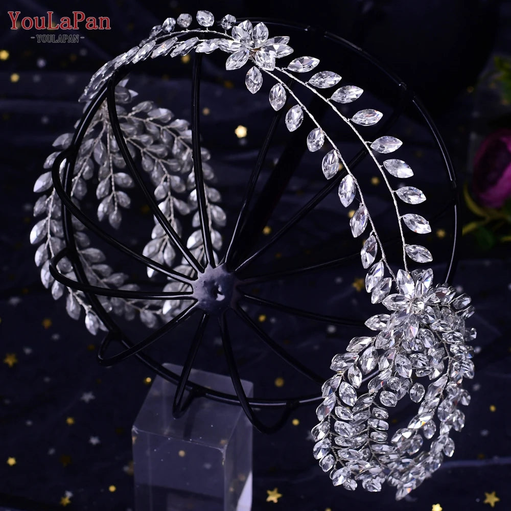 TOPQUEEN Bridal Crowns and Tiaras Woman Headgear Rhinestone Hairbands Wedding Accessories Bride Headband Headdresses HP304