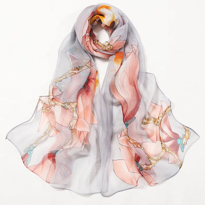 Fashion Spring/Summer Women Floral Printing Beach Silk Scarf Shawls Female All-match Long Soft Wraps Scarf Beach Sunscreen Hijab