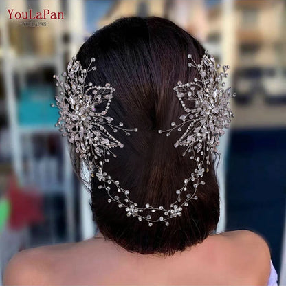 TOPQUEEN Bridal Crowns and Tiaras Woman Headgear Rhinestone Hairbands Wedding Accessories Bride Headband Headdresses HP304