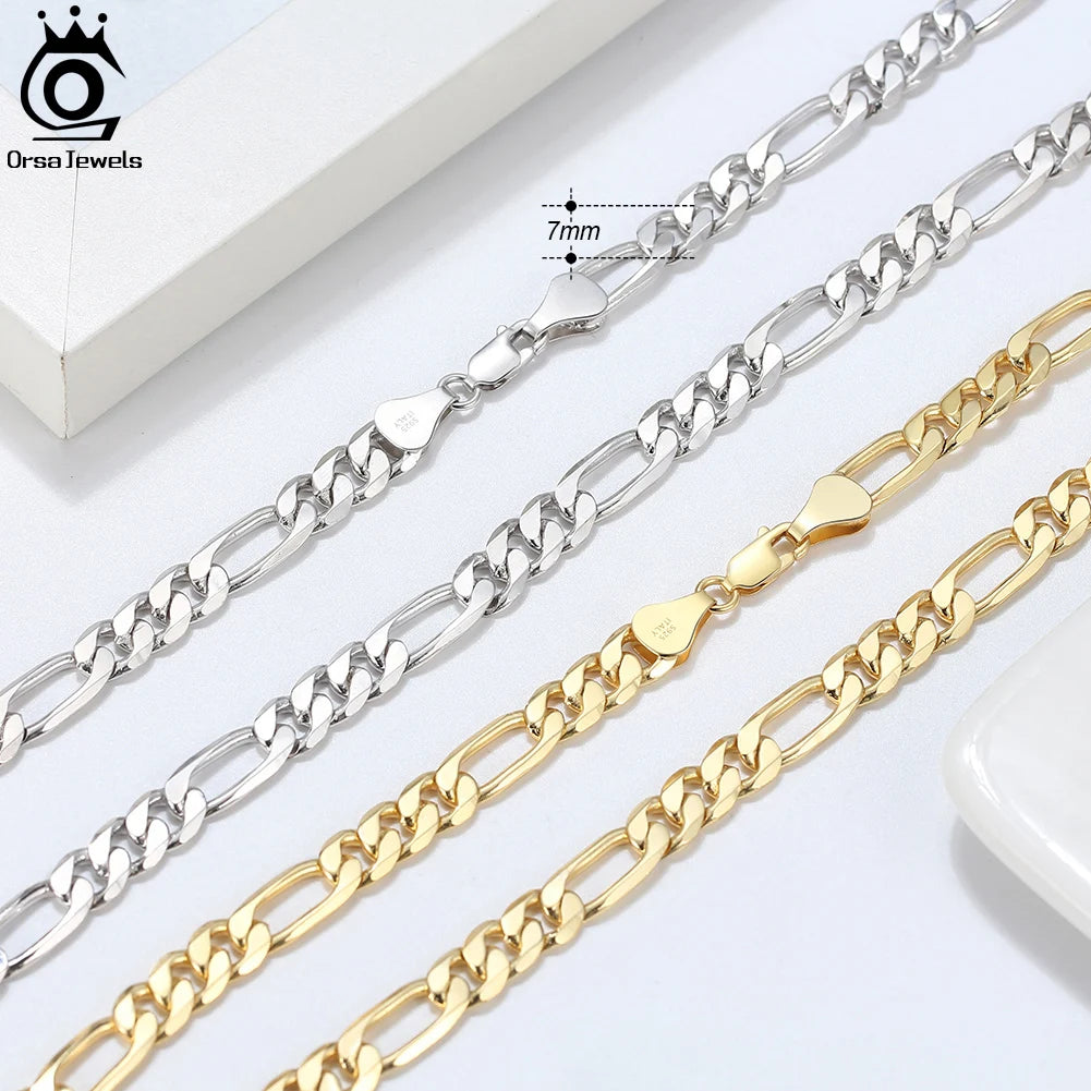 ORSA JEWELS Handmade Italian 3.3mm Diamond-Cut Figaro Chain Necklace 18K Gold over 925 Sterling Silver Men Woman Jewelry SC34