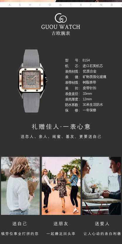 Fashion GUOU Brand Watch Rectangula Quartz Ladies Women's Watches Leather Upscale Large Dial Top Luxury Women relogio feminino