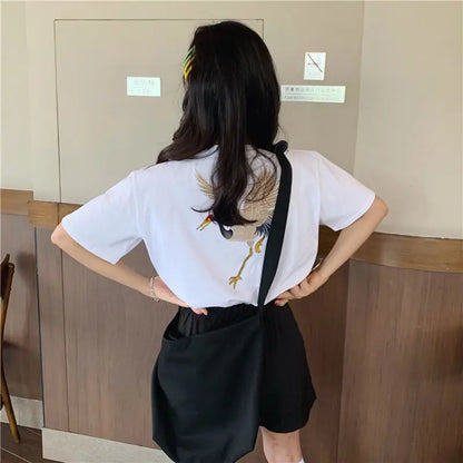 Women's Embroidered Short-Sleeved T-shirt Loose Sleeves Shirt Top