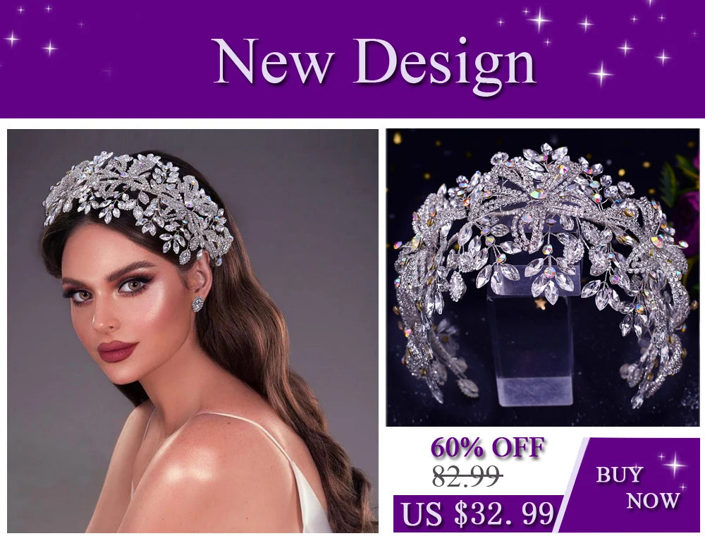 TOPQUEEN Bridal Crowns and Tiaras Woman Headgear Rhinestone Hairbands Wedding Accessories Bride Headband Headdresses HP304