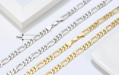 ORSA JEWELS Handmade Italian 3.3mm Diamond-Cut Figaro Chain Necklace 18K Gold over 925 Sterling Silver Men Woman Jewelry SC34