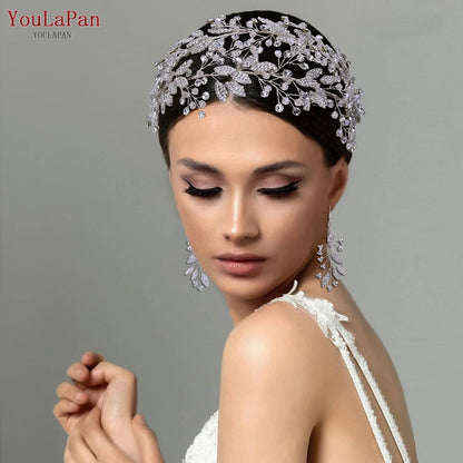 TOPQUEEN Bridal Crowns and Tiaras Woman Headgear Rhinestone Hairbands Wedding Accessories Bride Headband Headdresses HP304