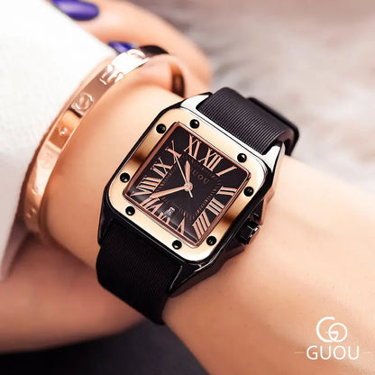 Fashion GUOU Brand Watch Rectangula Quartz Ladies Women's Watches Leather Upscale Large Dial Top Luxury Women relogio feminino