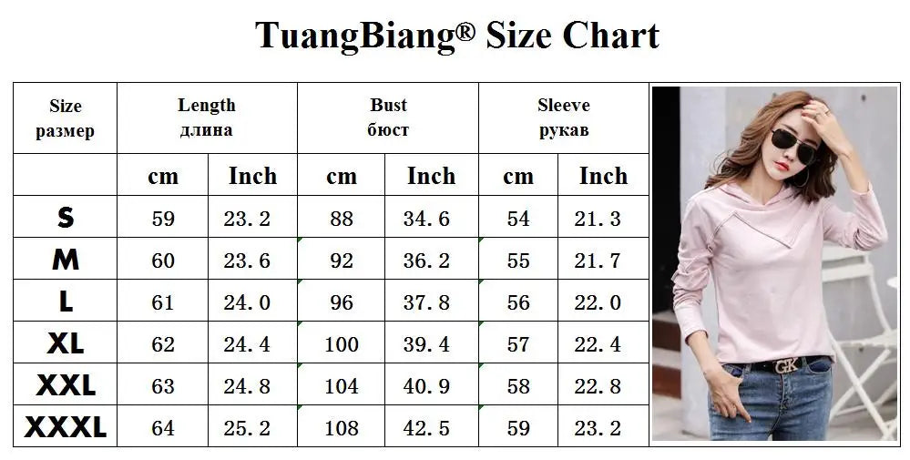 TuangBiang 2023 Spring Long Sleeve Hooded Bamboo Cotton T-shirts Stripe Patchwork Solid Color Tops Ladies Women Blue Tee Shirts