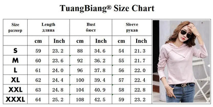 TuangBiang 2023 Spring Long Sleeve Hooded Bamboo Cotton T-shirts Stripe Patchwork Solid Color Tops Ladies Women Blue Tee Shirts