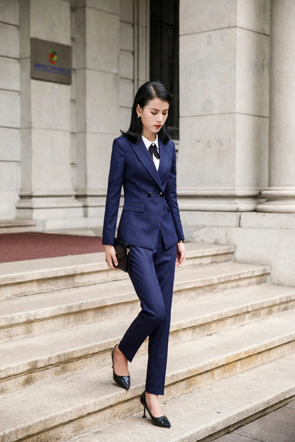 2022 Fashion Women Suits Office Lady Business Work Uniforms Formal Pant Suits Female 3 Piece Set Striped Pants Blazer and Vest