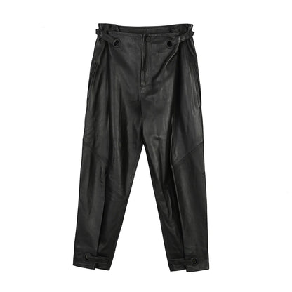 Women's Leather Pants, High Waist, Sheepskin Leather Pants, Ankle Length, Casual Loose Harem Pants,Spring Autumn