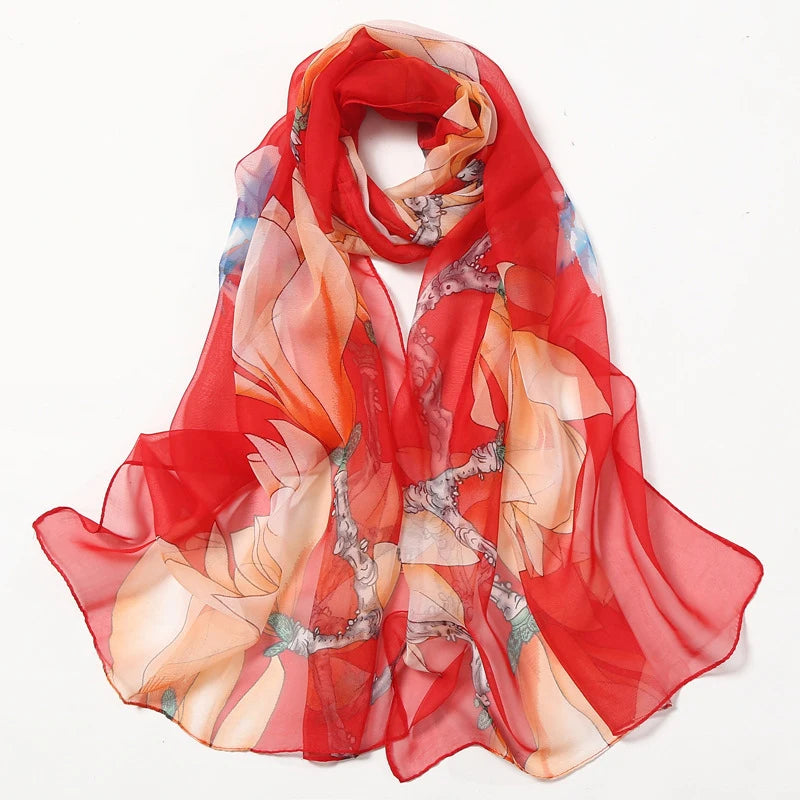 Fashion Spring/Summer Women Floral Printing Beach Silk Scarf Shawls Female All-match Long Soft Wraps Scarf Beach Sunscreen Hijab