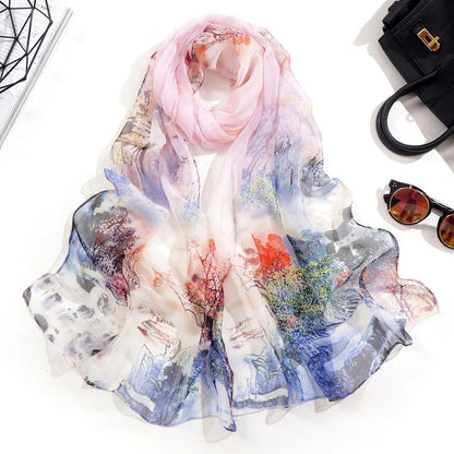 Fashion Spring/Summer Women Floral Printing Beach Silk Scarf Shawls Female All-match Long Soft Wraps Scarf Beach Sunscreen Hijab