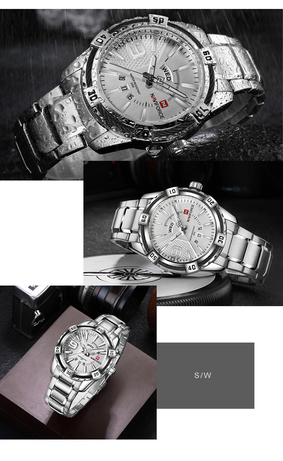 NAVIFORCE Luxury Brand Men's WristWatch Original Fashion Quartz Classic Watches For Men Waterproof Military Steel Band Clock Man