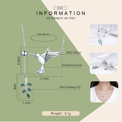 WOSTU High Quality 925 Sterling Silver Hummingbirds Birds Pendant Necklace For Women Luxury Brand Jewelry Gift CQN217