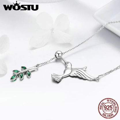 WOSTU High Quality 925 Sterling Silver Hummingbirds Birds Pendant Necklace For Women Luxury Brand Jewelry Gift CQN217