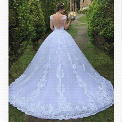 Customized Vestido De Noiva O-Neck Ball Gown Princess Wedding Dress 2025 Appliques Luxury Bride Sexy Back Robe De Mariee