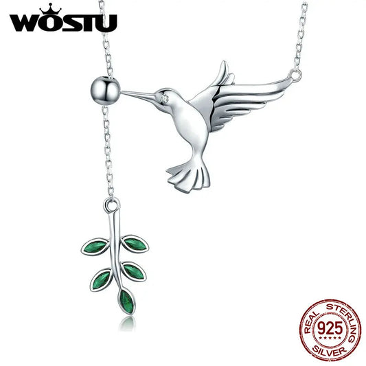 WOSTU High Quality 925 Sterling Silver Hummingbirds Birds Pendant Necklace For Women Luxury Brand Jewelry Gift CQN217