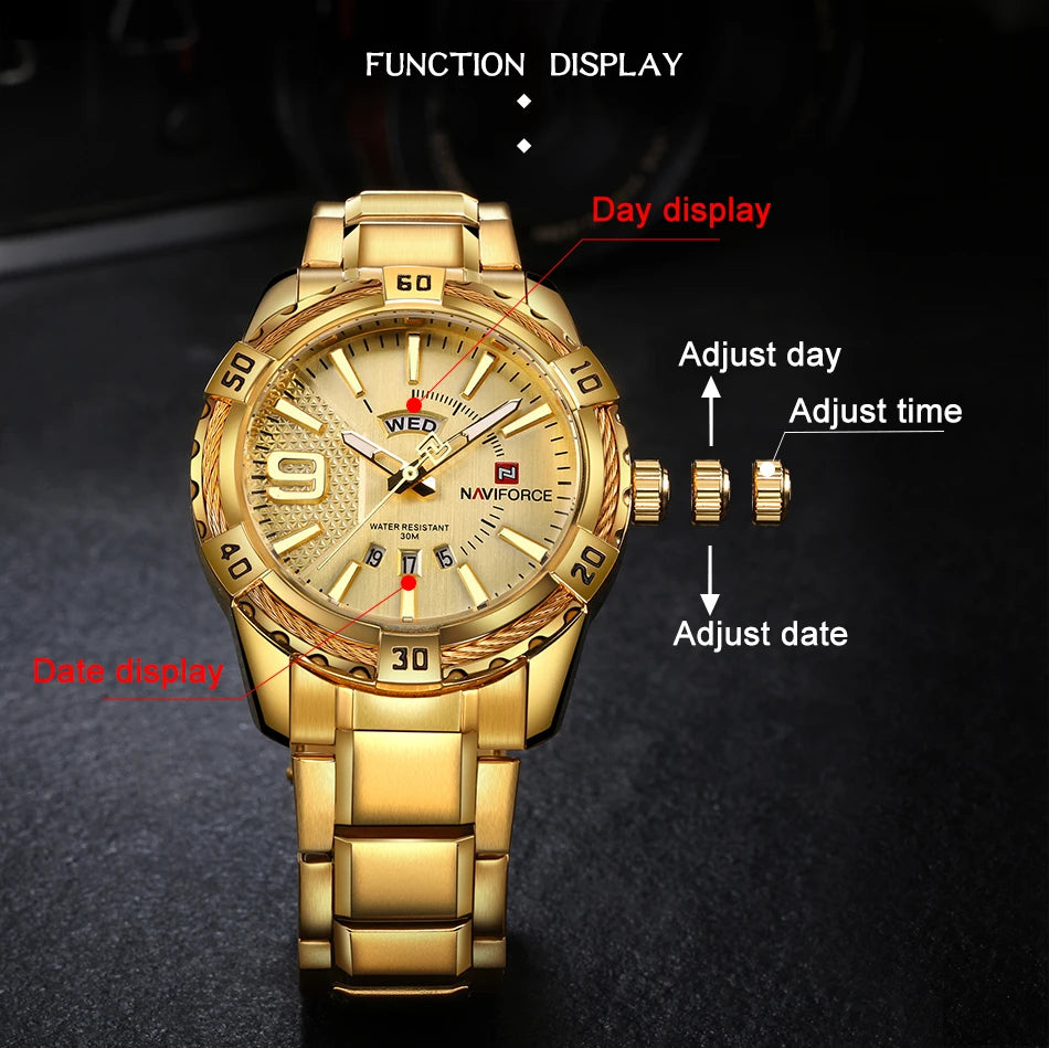 NAVIFORCE Luxury Brand Men's WristWatch Original Fashion Quartz Classic Watches For Men Waterproof Business Steel Band Clock Man