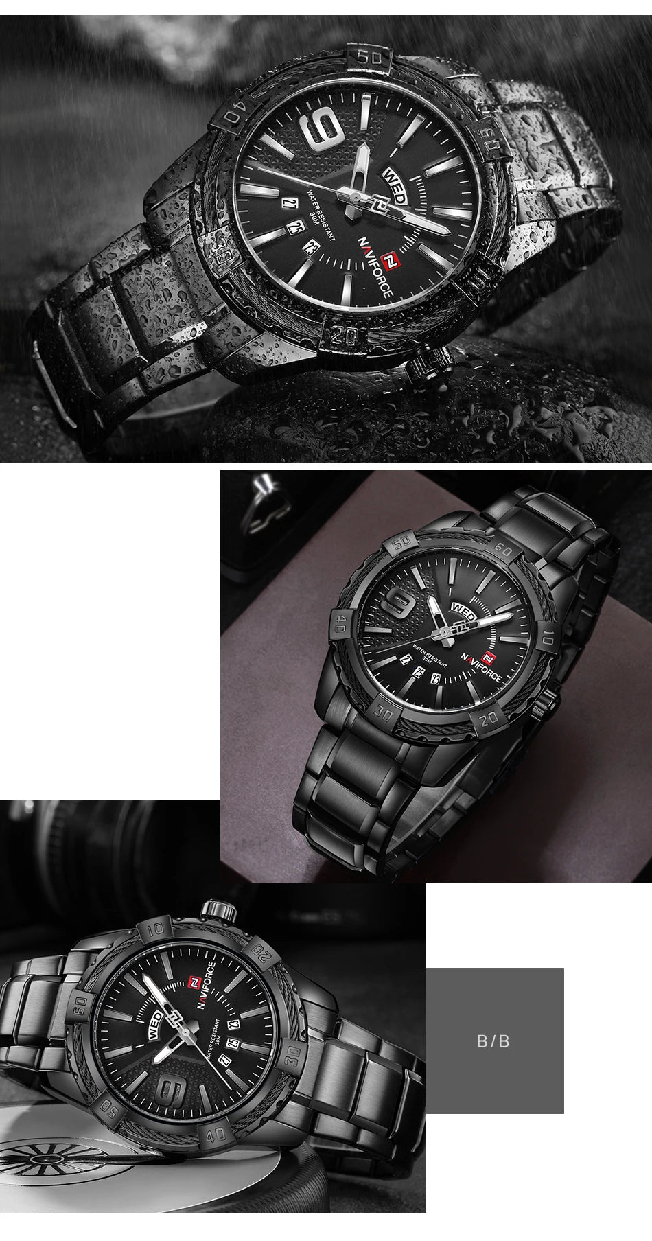 NAVIFORCE Luxury Brand Men's WristWatch Original Fashion Quartz Classic Watches For Men Waterproof Military Steel Band Clock Man