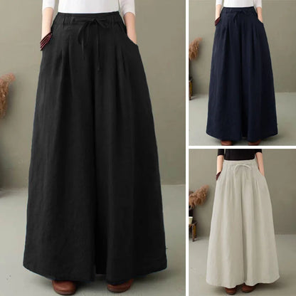 Women's Wide Leg Pants ZANZEA Stylish Culottes Trousers Casual Long Pantalon Palazzo Female Elastic Waist Turnip