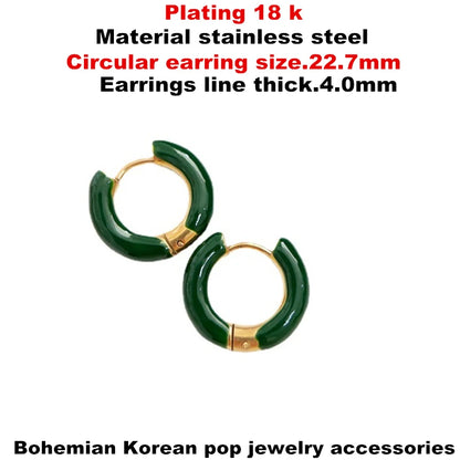 Color geometric round chunky ear clasp titanium steel metal hand drop oil stylish design earring accessories are delivered free