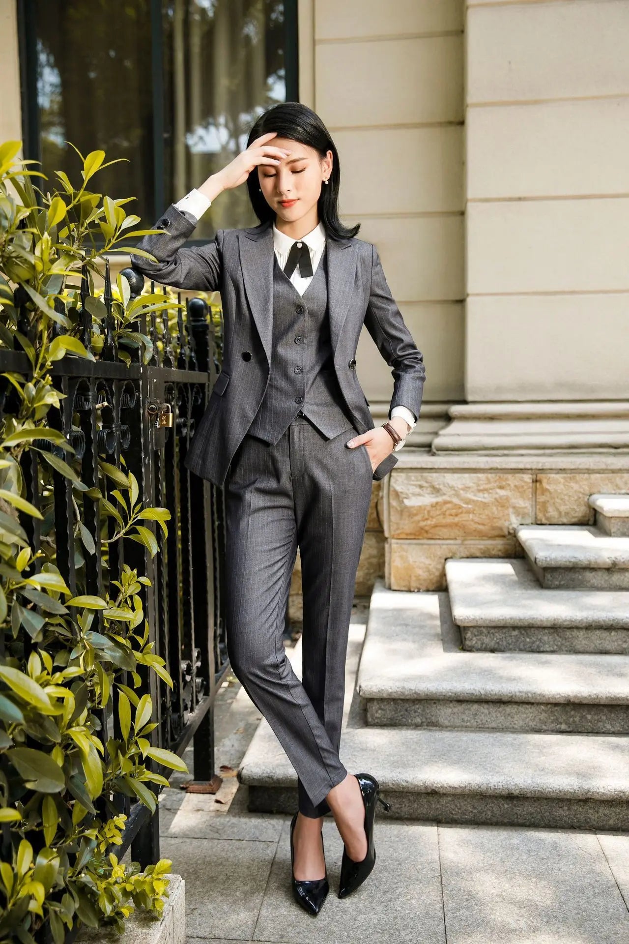 2022 Fashion Women Suits Office Lady Business Work Uniforms Formal Pant Suits Female 3 Piece Set Striped Pants Blazer and Vest