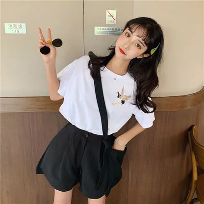 Women's Embroidered Short-Sleeved T-shirt Loose Sleeves Shirt Top