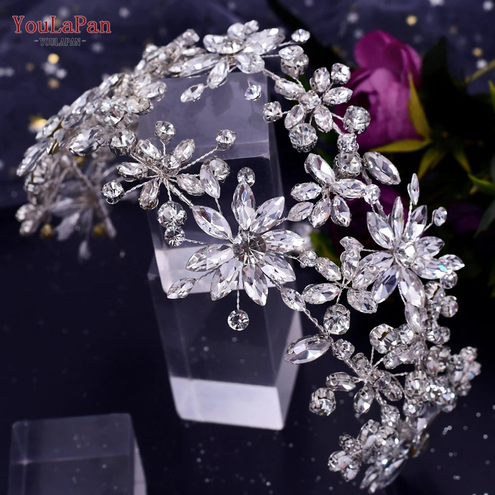 TOPQUEEN Bridal Crowns and Tiaras Woman Headgear Rhinestone Hairbands Wedding Accessories Bride Headband Headdresses HP304