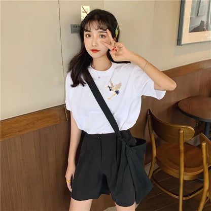 Women's Embroidered Short-Sleeved T-shirt Loose Sleeves Shirt Top