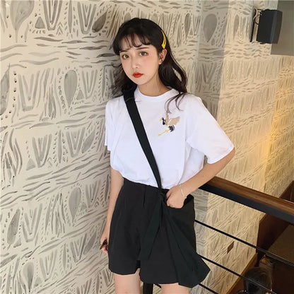 Women's Embroidered Short-Sleeved T-shirt Loose Sleeves Shirt Top