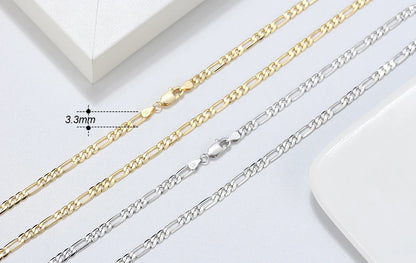 ORSA JEWELS Handmade Italian 3.3mm Diamond-Cut Figaro Chain Necklace 18K Gold over 925 Sterling Silver Men Woman Jewelry SC34