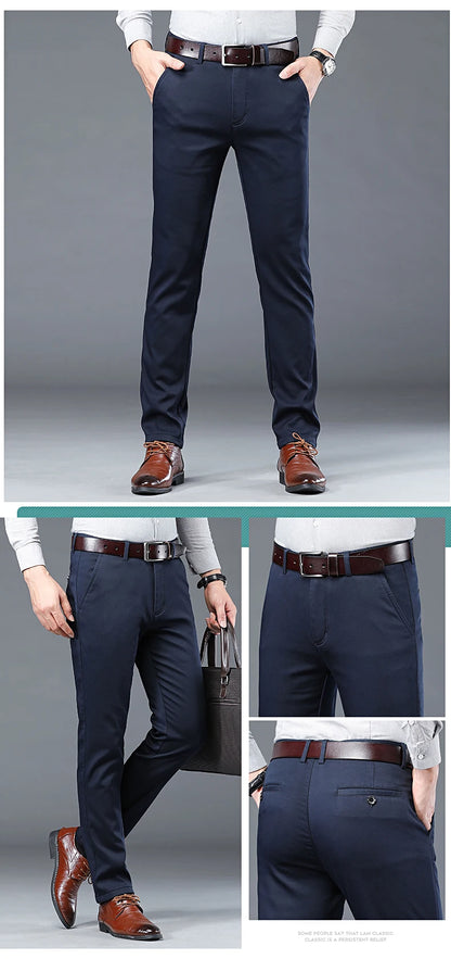 Spring Summer New Men‘s Suit Pants Dress Pant Business Office Cotton Classic Black Blue Trousers Male Plus Size 40