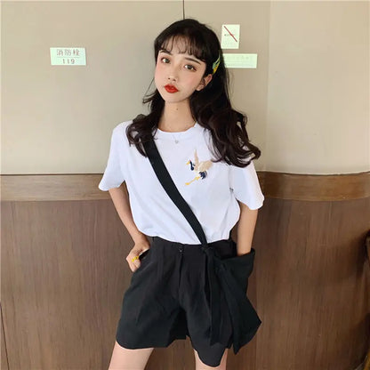 Women's Embroidered Short-Sleeved T-shirt Loose Sleeves Shirt Top